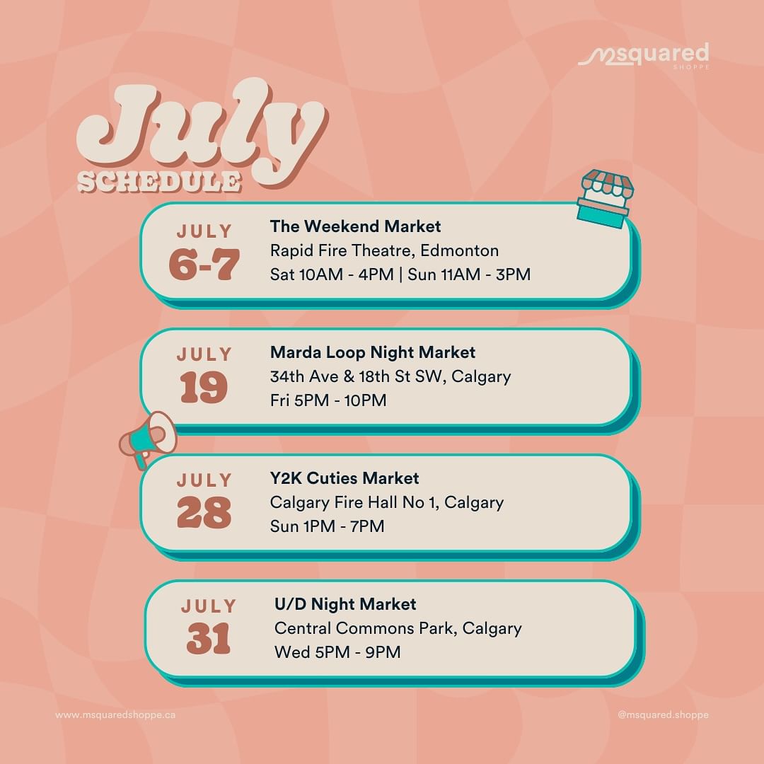 July Market Schedule for MSquared Shoppe