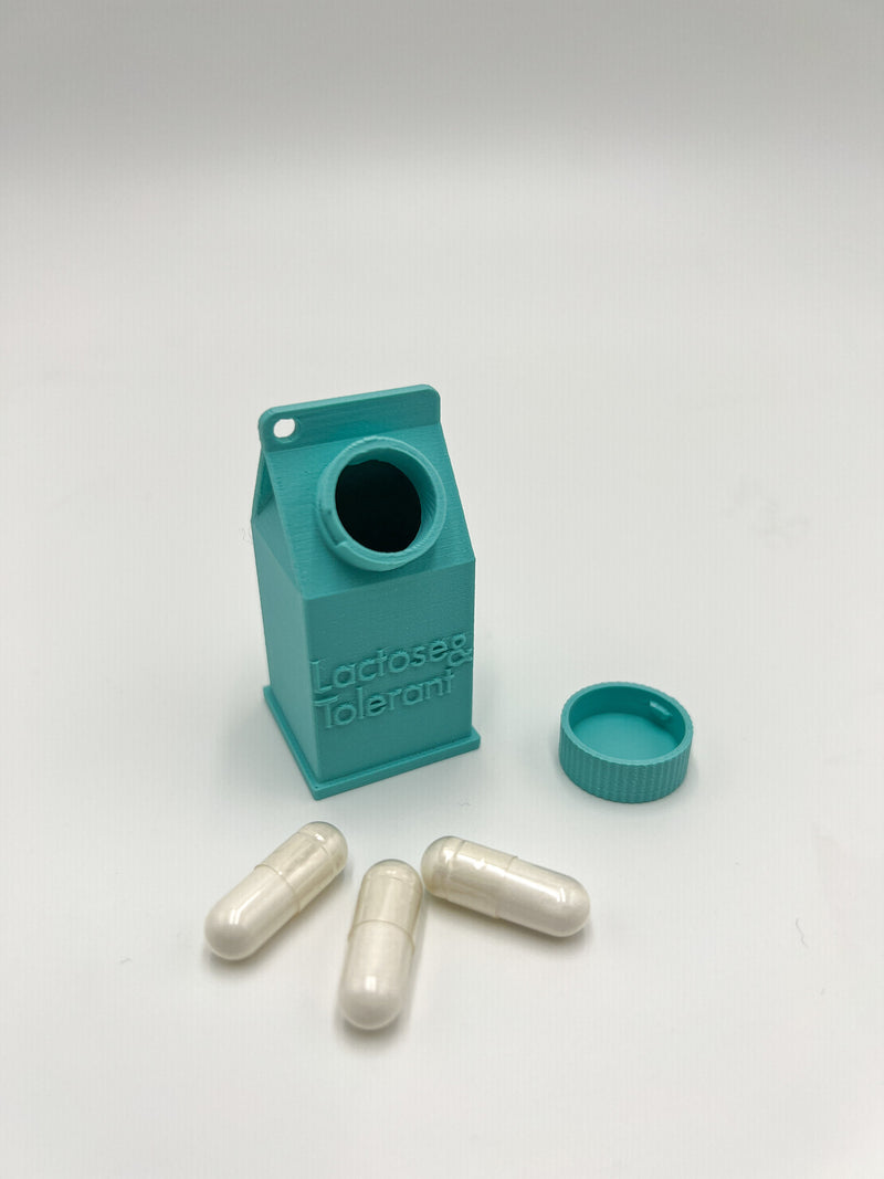 Lactose and Tolerant PILL CONTAINER, Lactose Intolerant, Pill Box, Pill Case, Pill Organizer